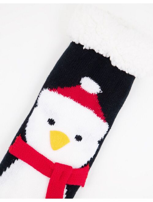 Asos Design Slipper crew socks with Xmas penguin in scarf design