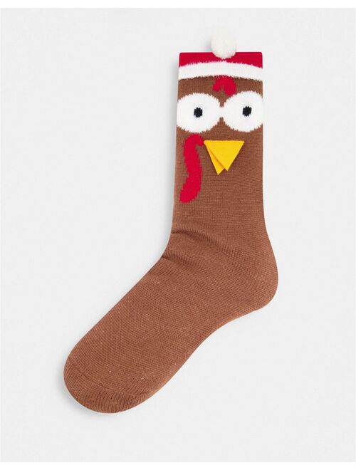 Asos Design Slipper crew sock with 3D turkey design