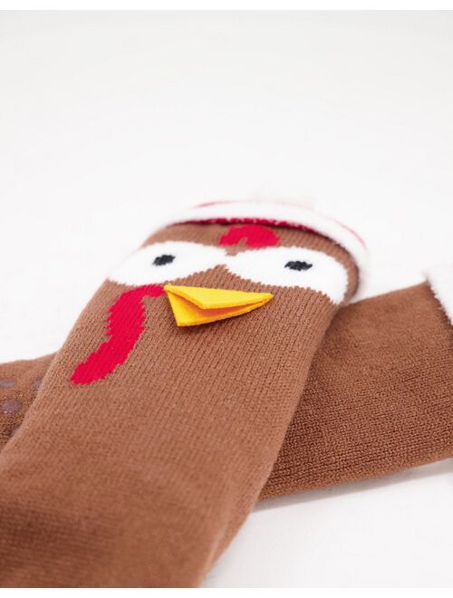 Asos Design Slipper crew sock with 3D turkey design