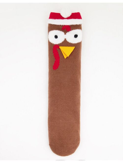 Asos Design Slipper crew sock with 3D turkey design