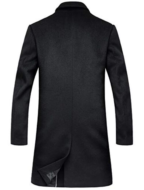 chouyatou Men's Fashion Notched Collar Double Breasted Slim Wool Blend Mid Walker Coat