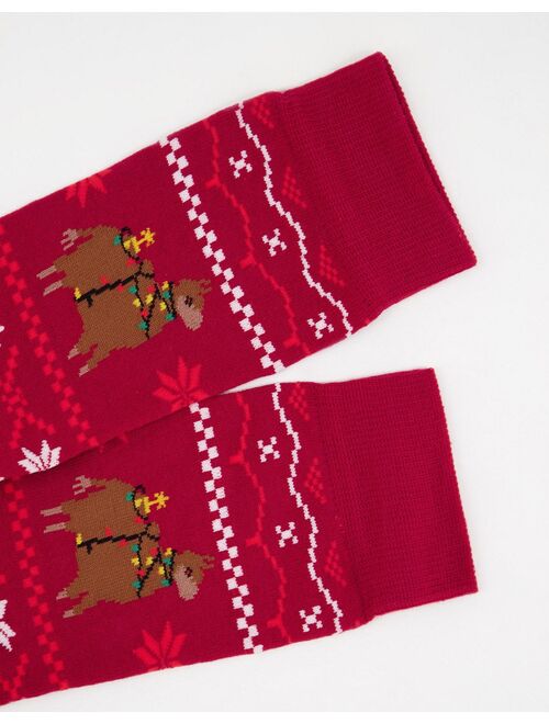 Asos Design christmas llama fairisle ankle socks in red