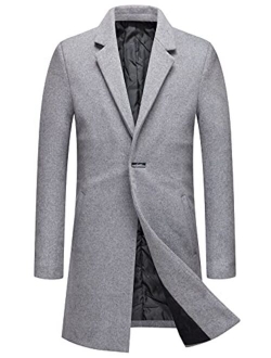 Men's Winter Notched Collar 1 Button Slimming Thick Quilted Lining Wool Mid-Length Trench Overcoat