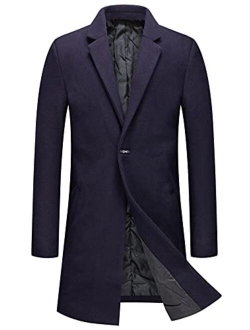 Men's Winter Notched Collar 1 Button Slimming Thick Quilted Lining Wool Mid-Length Trench Overcoat