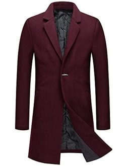 Men's Winter Notched Collar 1 Button Slimming Thick Quilted Lining Wool Mid-Length Trench Overcoat