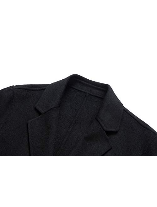 chouyatou Men's Classic Notched Collar 2 Button Slim Unlined Wool Blend Midi Pea Coat