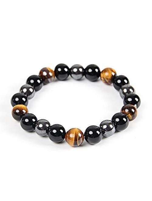 Crystal Agate ( Best Deals 2021) Triple Protection Bracelet - For Protection - Bring Luck And Prosperity - Hematite - Black Obsidian - Tiger Eye - Stone Bracelets