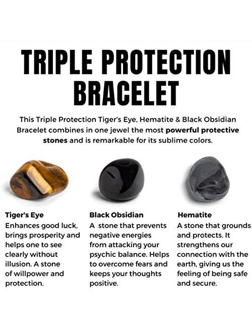 Crystal Agate ( Best Deals 2021) Triple Protection Bracelet - For Protection - Bring Luck And Prosperity - Hematite - Black Obsidian - Tiger Eye - Stone Bracelets