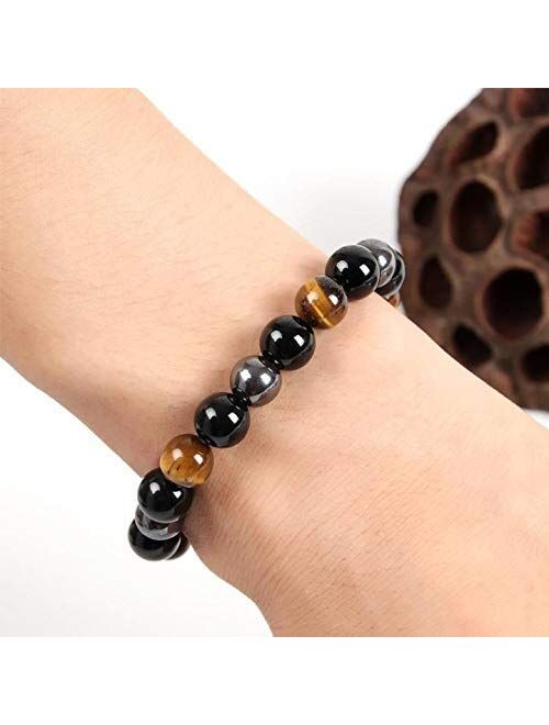 Crystal Agate ( Best Deals 2021) Triple Protection Bracelet - For Protection - Bring Luck And Prosperity - Hematite - Black Obsidian - Tiger Eye - Stone Bracelets