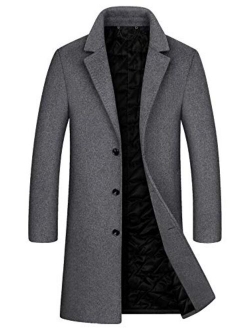 Men's Thicken Diamond Quilted Single Breasted Slim Business Woolen Pea Coat