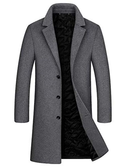 chouyatou Men's Thicken Diamond Quilted Single Breasted Slim Business Woolen Pea Coat