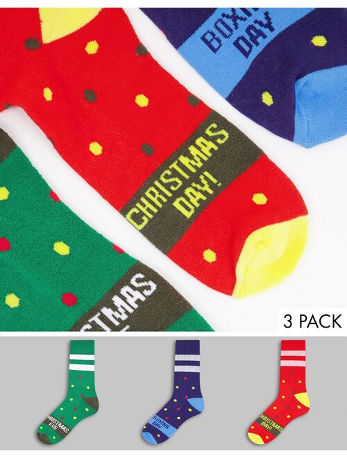 Asos Design 3 pack christmas day sports crew socks