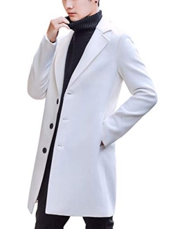 Men's Classic Fit Formal Work Single Breasted Mid Long Wool Top Coat