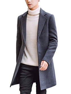 Men's Classic Fit Formal Work Single Breasted Mid Long Wool Top Coat