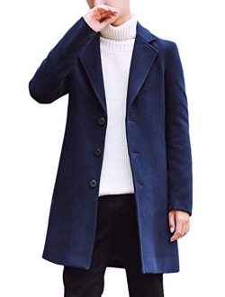 Men's Classic Fit Formal Work Single Breasted Mid Long Wool Top Coat