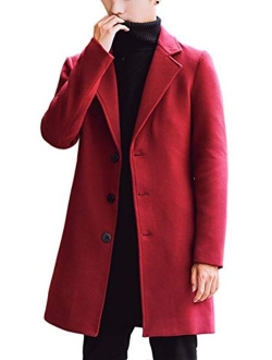 Men's Classic Fit Formal Work Single Breasted Mid Long Wool Top Coat