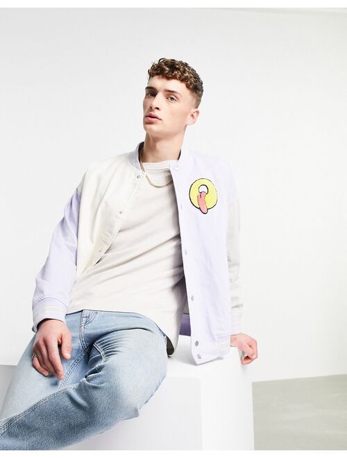 Bershka denim varsity jacket in color block