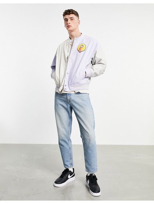 Bershka denim varsity jacket in color block