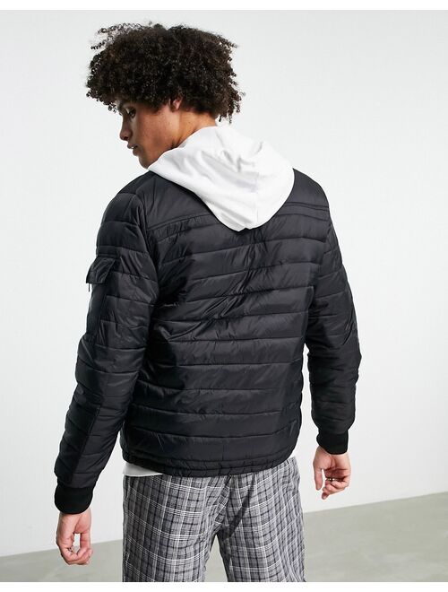 Bershka quilted bomber jacket in black