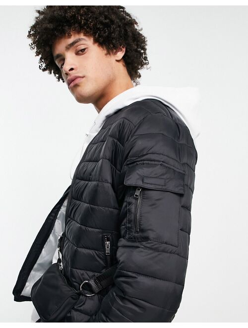 Bershka quilted bomber jacket in black