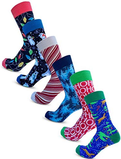 Bolter Bolter 6 Pack Men's Christmas Socks Crew Height Dress Socks