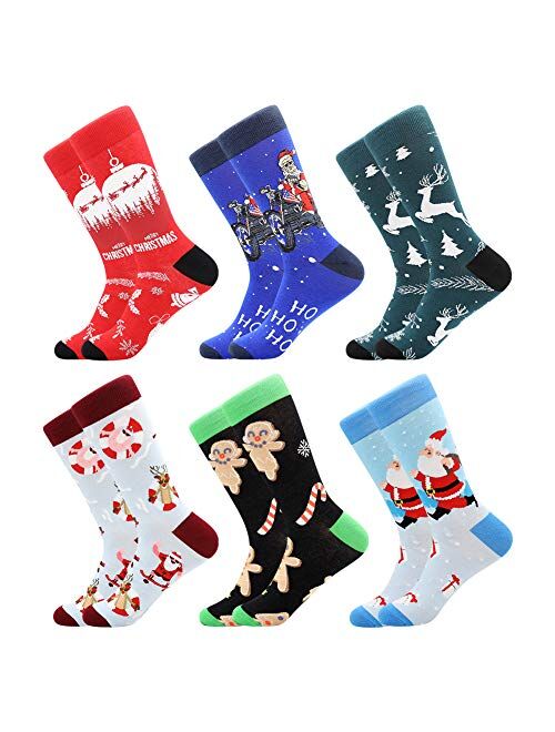 BISOUSOX Men's Fun Dress Socks Novelty Colorful Funky Fancy Funny Patterned Crew Casual Crazy Socks for Men Father