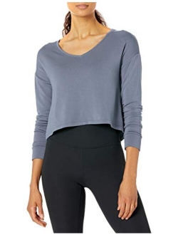 Women's Cloud Soft Cropped Flow V-Neck Relaxed Fit Yoga Sweatshirt