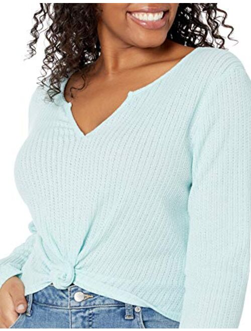 Wild Meadow Women's Long Sleeve Tie Front Pointelle Knit Top