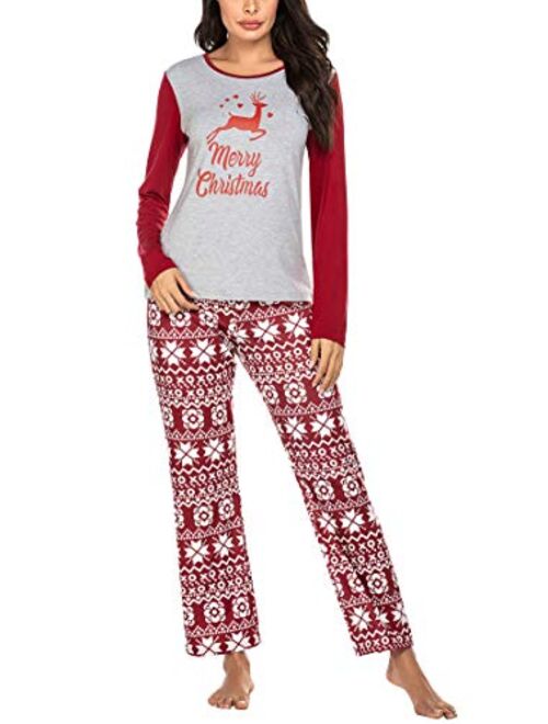 Ekouaer Christmas Pajamas Sets Long Sleeve Loungewear Two-Piece Sleepwear Soft Pj Set S-XXL