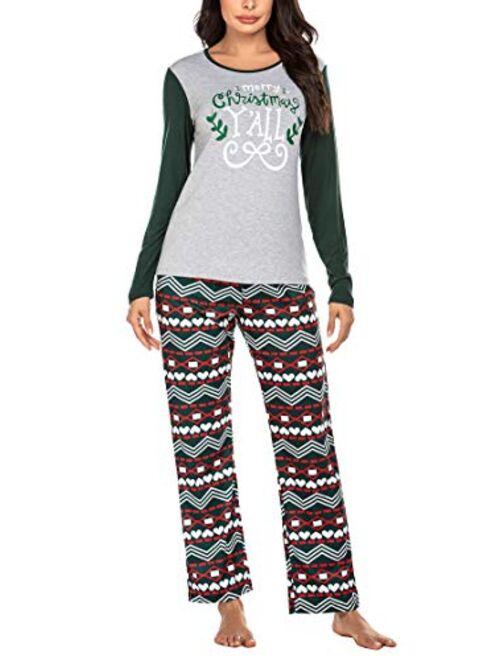 Ekouaer Christmas Pajamas Sets Long Sleeve Loungewear Two-Piece Sleepwear Soft Pj Set S-XXL