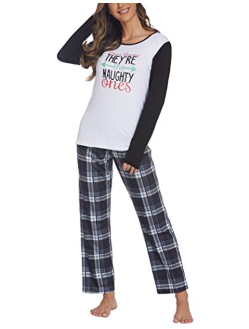 Ekouaer Christmas Pajamas Sets Long Sleeve Loungewear Two-Piece Sleepwear Soft Pj Set S-XXL