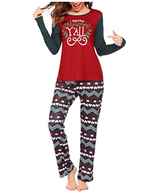 Ekouaer Christmas Pajamas Sets Long Sleeve Loungewear Two-Piece Sleepwear Soft Pj Set S-XXL