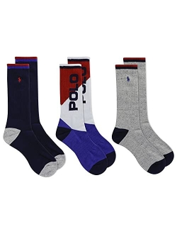 3-Pack Double Bar Stripe Crew Socks