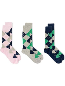 3-Pack Classic Argyle Cotton Blend with Polo Logo Knit In On Sole