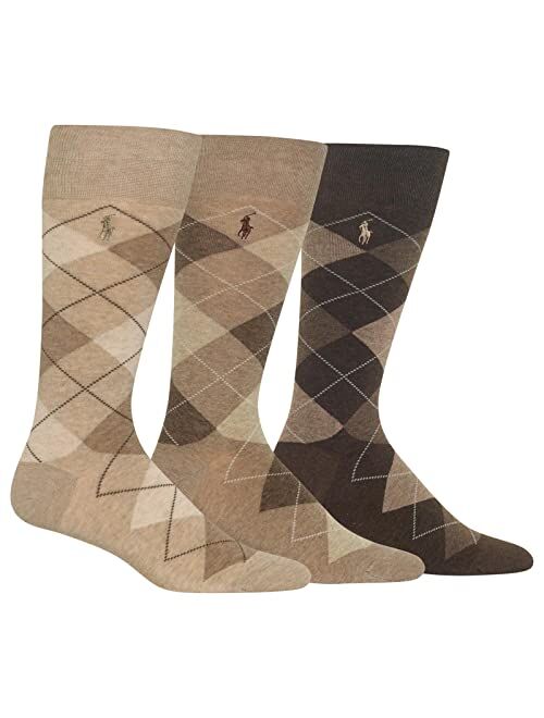 Polo Ralph Lauren Mens' Extended Size Argyle Dress Socks 3-Pack