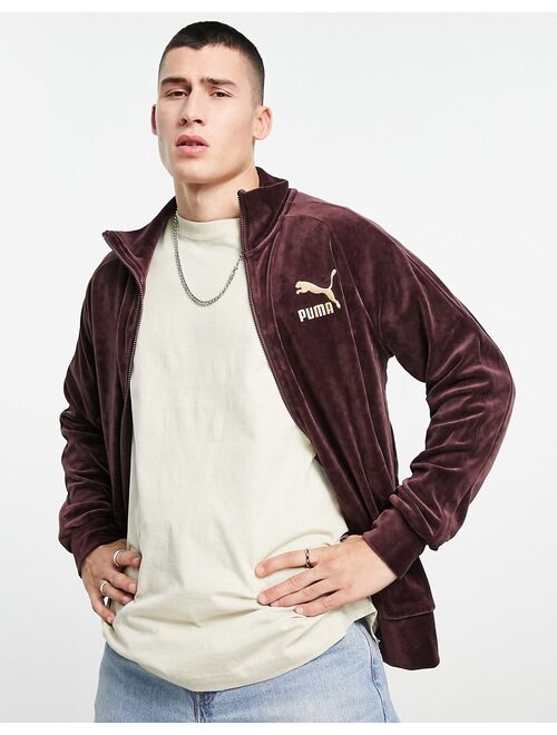 Puma Icon velour track jacket in burgundy and gold