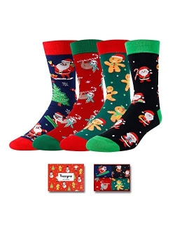 Zmart Men Funny Shark Alien Bigfoot Socks Novelty Food Christmas Kitchen Space Gift in 4 Pack