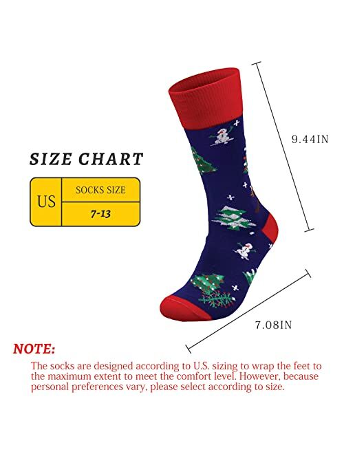 Crelity Christmas Socks For Men, 6 Pack Mens Christmas Socks, Xmas Crew Socks US Size 7-13