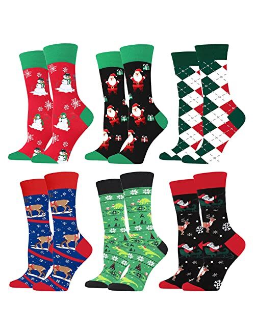 Crelity Christmas Socks For Men, 6 Pack Mens Christmas Socks, Xmas Crew Socks US Size 7-13