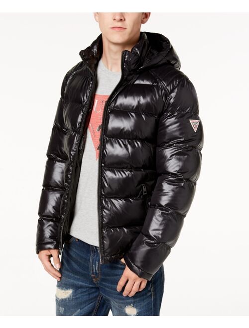 Guess Men's Hooded Solid Water Resistance Puffer Jacket