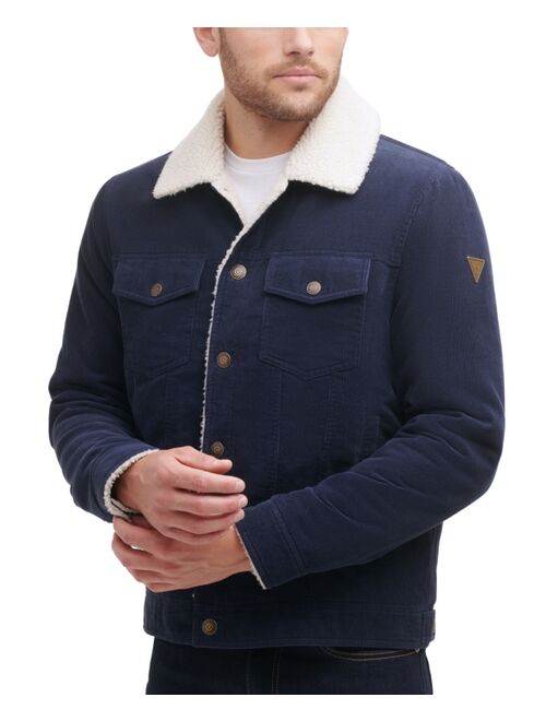 Guess Men's Corduroy Bomber Jacket with Sherpa Collar