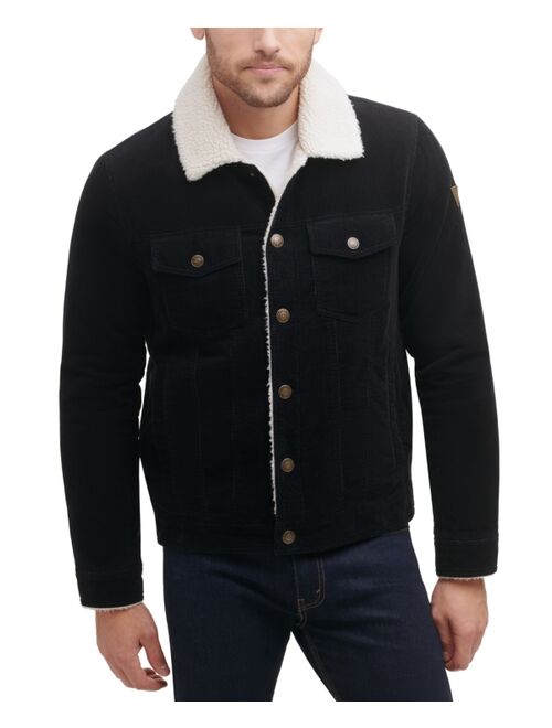 Guess Men's Corduroy Bomber Jacket with Sherpa Collar