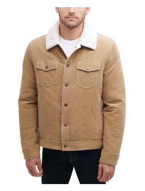 Guess Men's Corduroy Bomber Jacket with Sherpa Collar