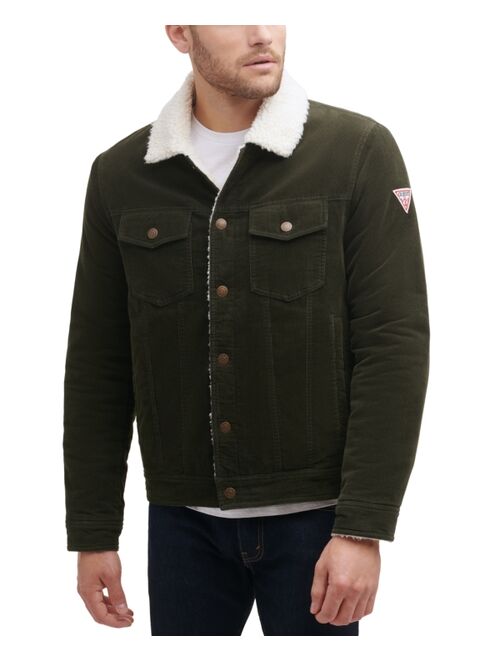 Guess Men's Corduroy Bomber Jacket with Sherpa Collar