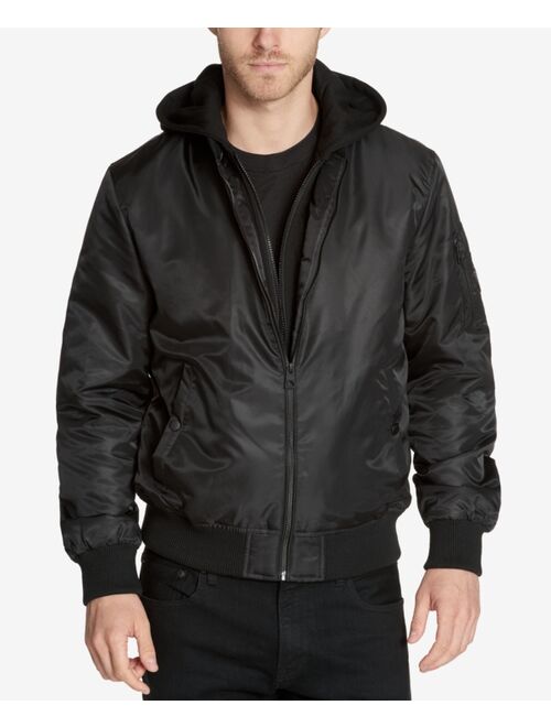 Guess Men's Bomber Jacket with Removable Hooded Inset