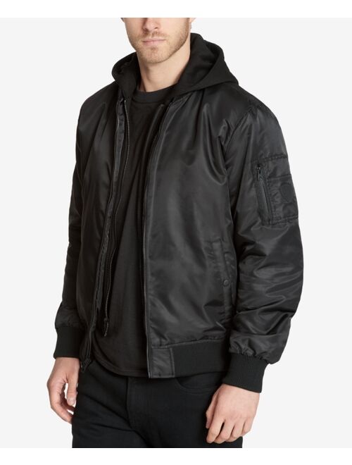 Guess Men's Bomber Jacket with Removable Hooded Inset