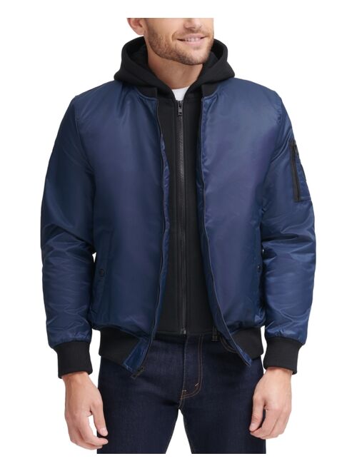 Guess Men's Bomber Jacket with Removable Hooded Inset