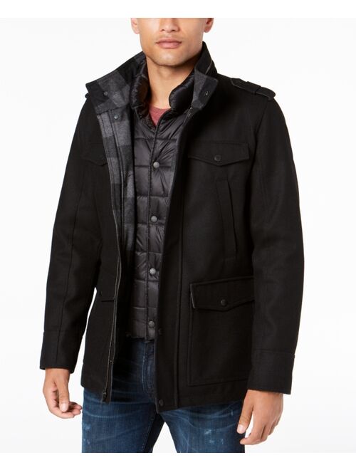 Guess Men's Military-Inspired Coat with Plaid Detail, Created for Macy's