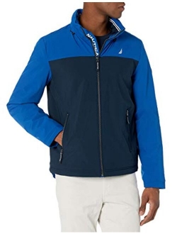 Men's Color Block Zip Front Jacket with Hidden Hood