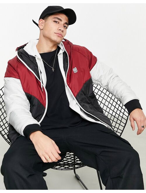 Guess hooded reversible waterproof jacket in black/burgundy with logo